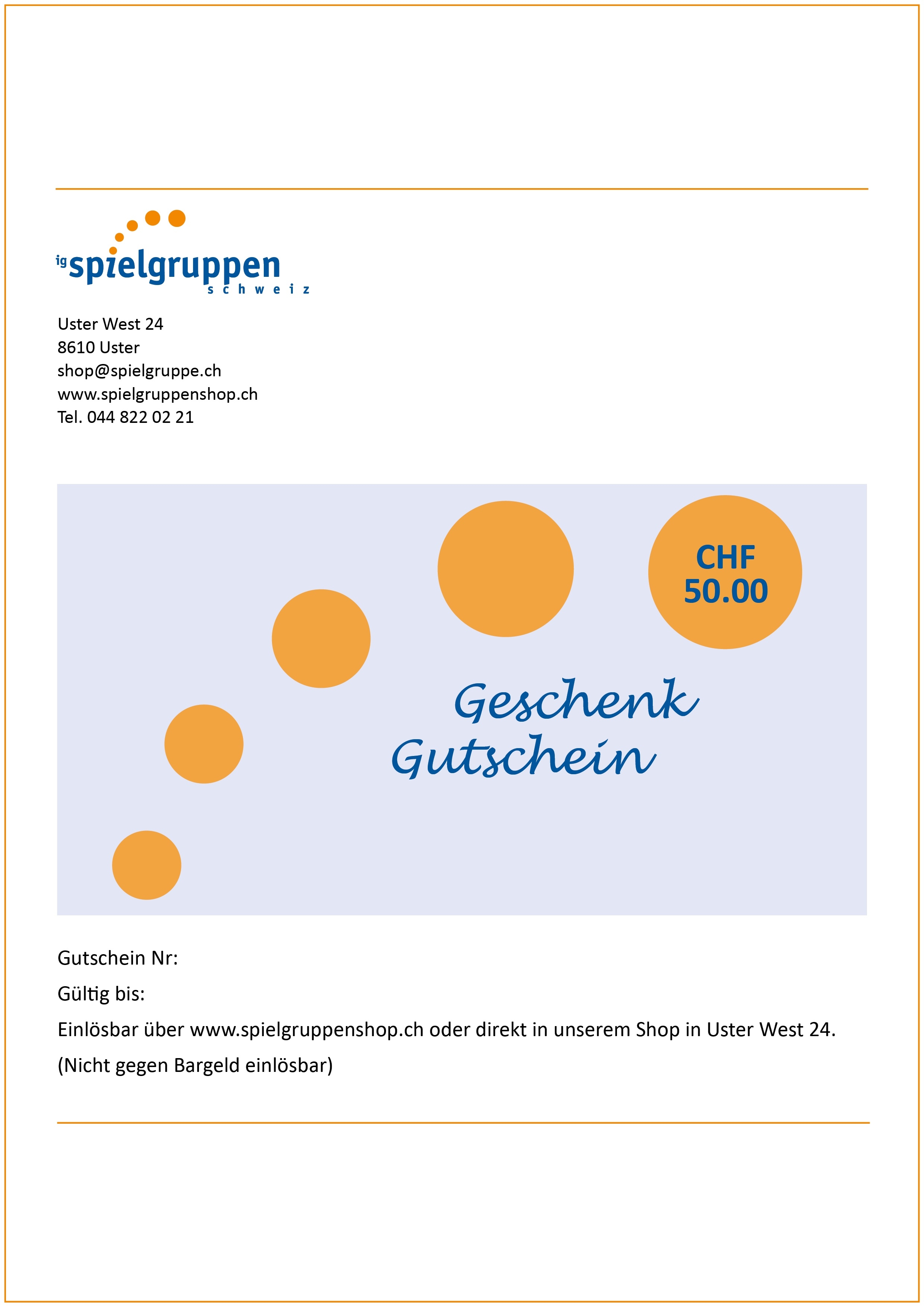 Geschenkgutschein 50 Franken